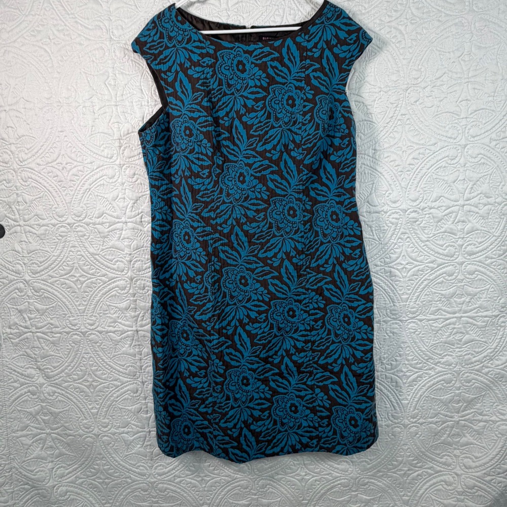 Signature by Robbie Bee Teal Brown Floral Jacquard Sheath Dress Plus Size 18W